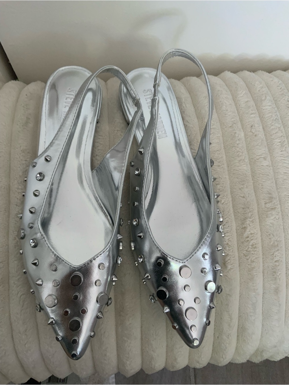 Steve Madden Silver Studded Slingback Pointed Flats